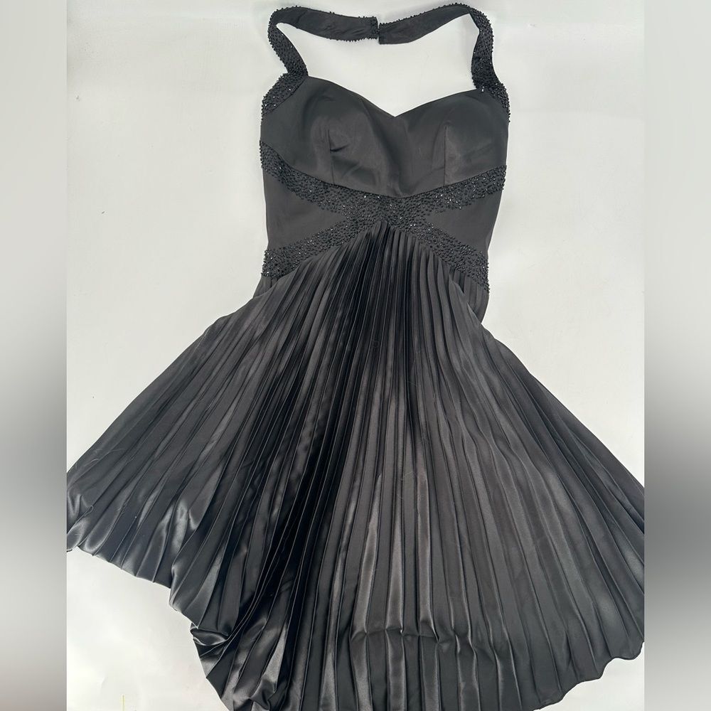Fredericks of Hollywood Black Beaded Pleated Halter Dress Size 4 Cocktail Party